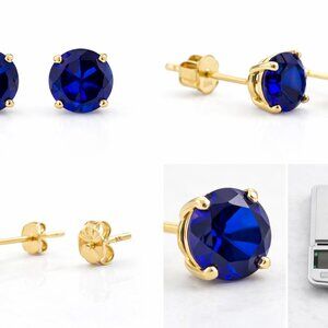SE-44-14K Gold Blue Stone Drop Stud Earrings – Elegant Estate Jewelry Lightweigh